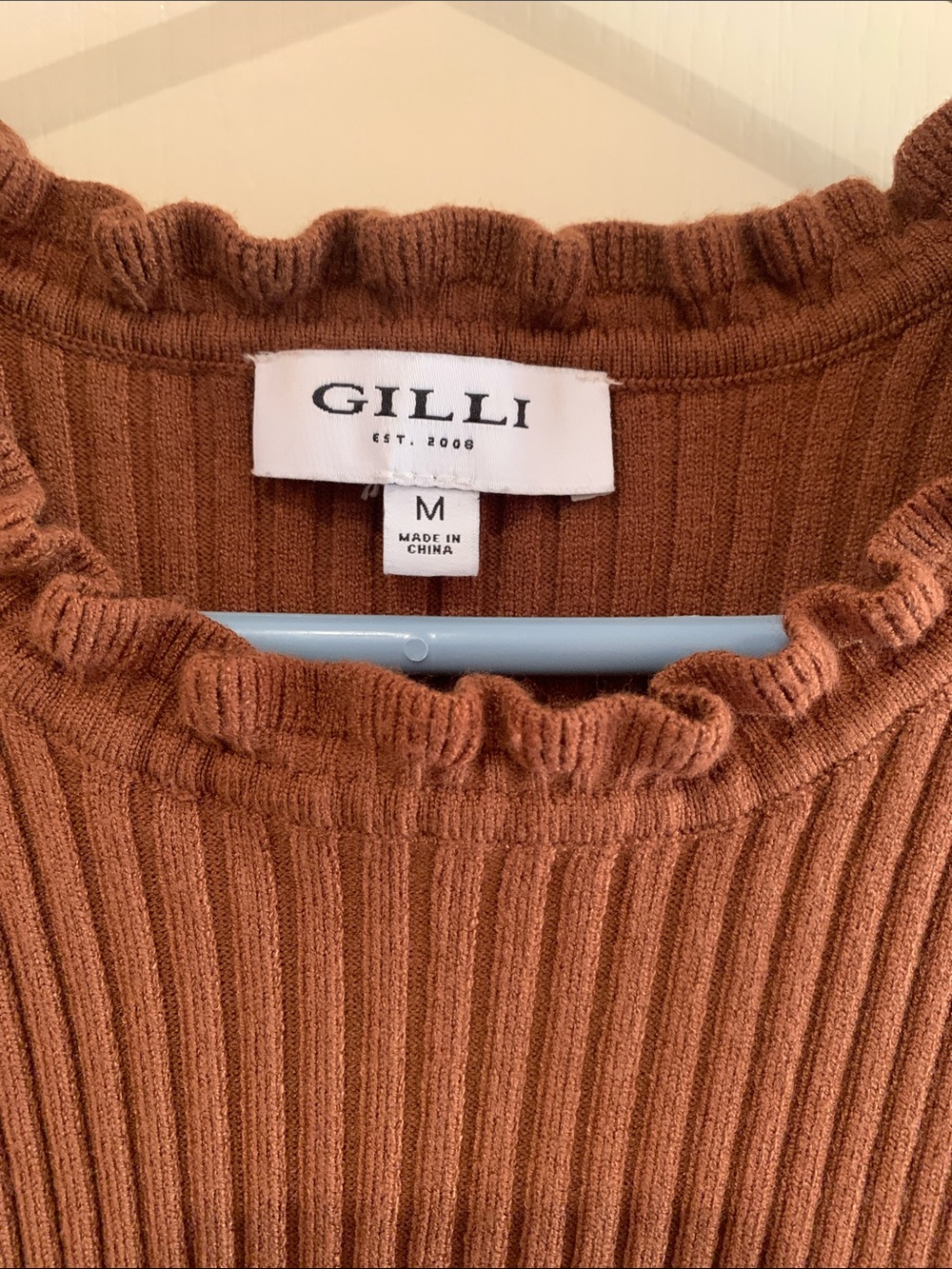 Gilli Chocolate Brown Ribbed Ruffle-Trim Tank - Picture 2 of 5